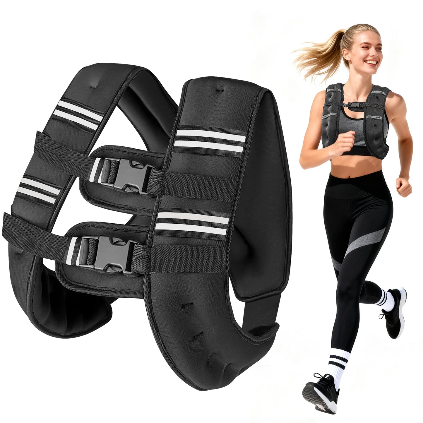 Weighted Vest 20 Lb Weight Vest for Woman Men Running Walking Weighted Vest Reflective Stripe Adjustable Buckle Straps Back Mesh Pocket for Strength Training Running
