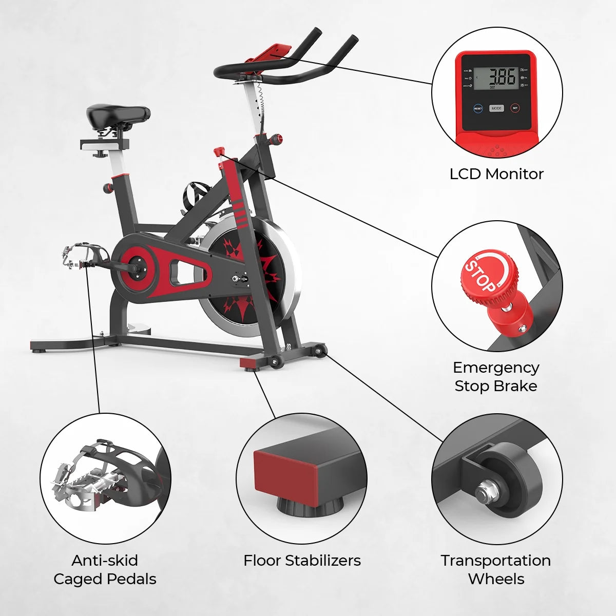 Exercise Bike Stationary Indoor Cycling Bicycle for Home Gym Fitness Capacity 330Lbs