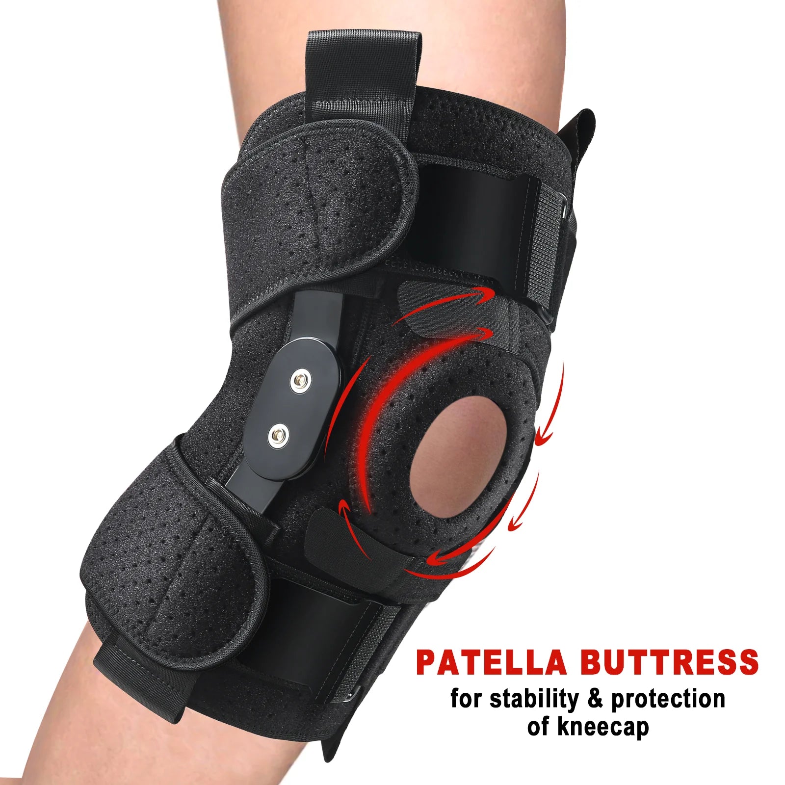 Hinged Knee Brace with Side Stabilizers Adjustable Knee Compression Sleeve Relieves Meniscus Tear,Acl,Mcl,Knee Support and Knee Pain Relief,Men & Women - Black One Size Fits Most