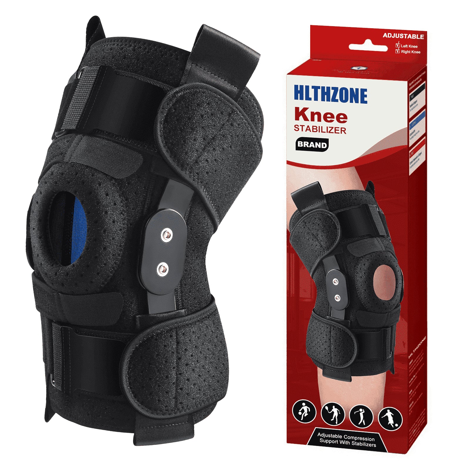 Hinged Knee Brace with Side Stabilizers Adjustable Knee Compression Sleeve Relieves Meniscus Tear,Acl,Mcl,Knee Support and Knee Pain Relief,Men & Women - Black One Size Fits Most