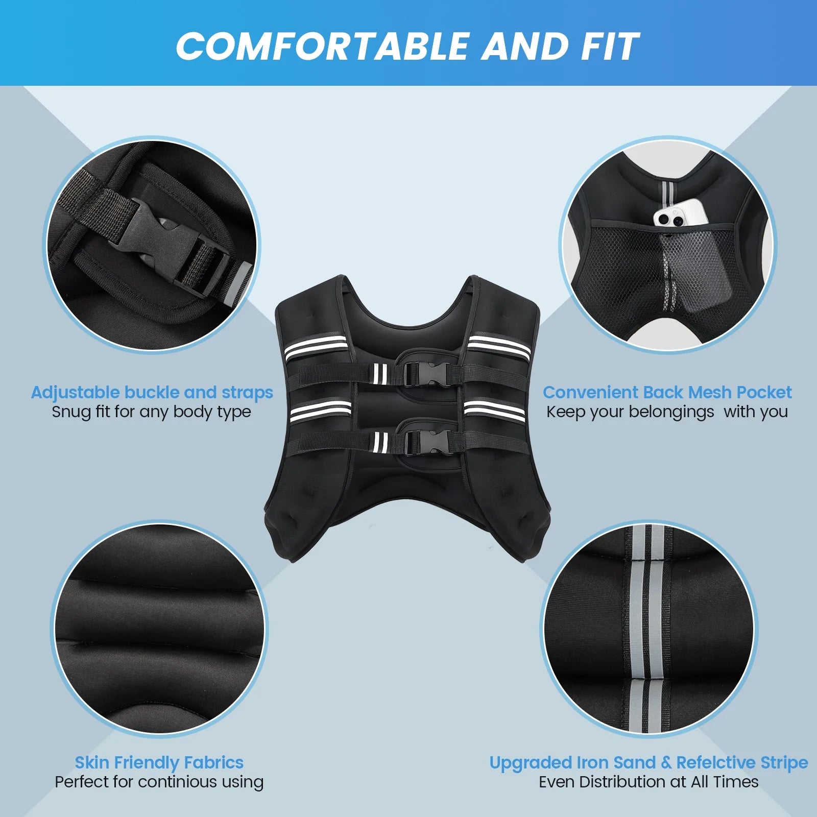 Weighted Vest 20 Lb Weight Vest for Woman Men Running Walking Weighted Vest Reflective Stripe Adjustable Buckle Straps Back Mesh Pocket for Strength Training Running