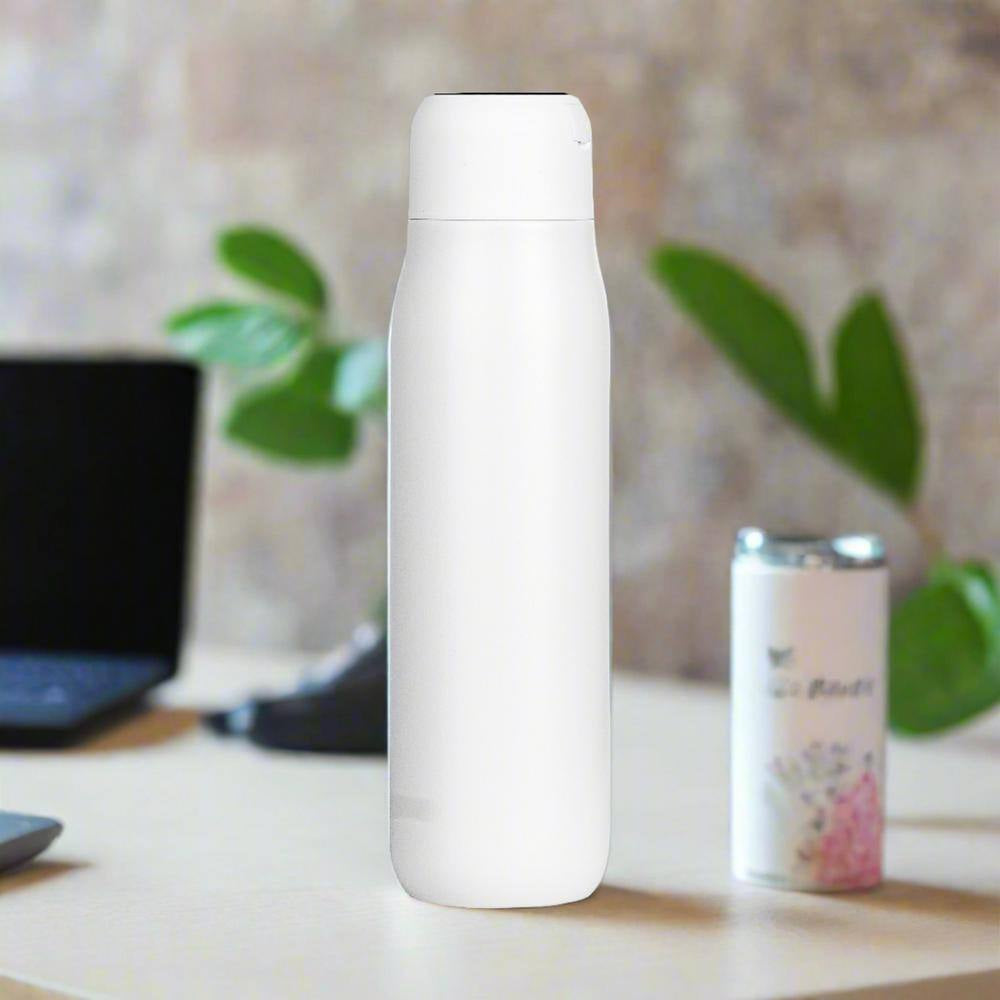 14 Oz. White Stainless Steel Insulated Self-Cleaning Water Bottle W/UV Water Purifier