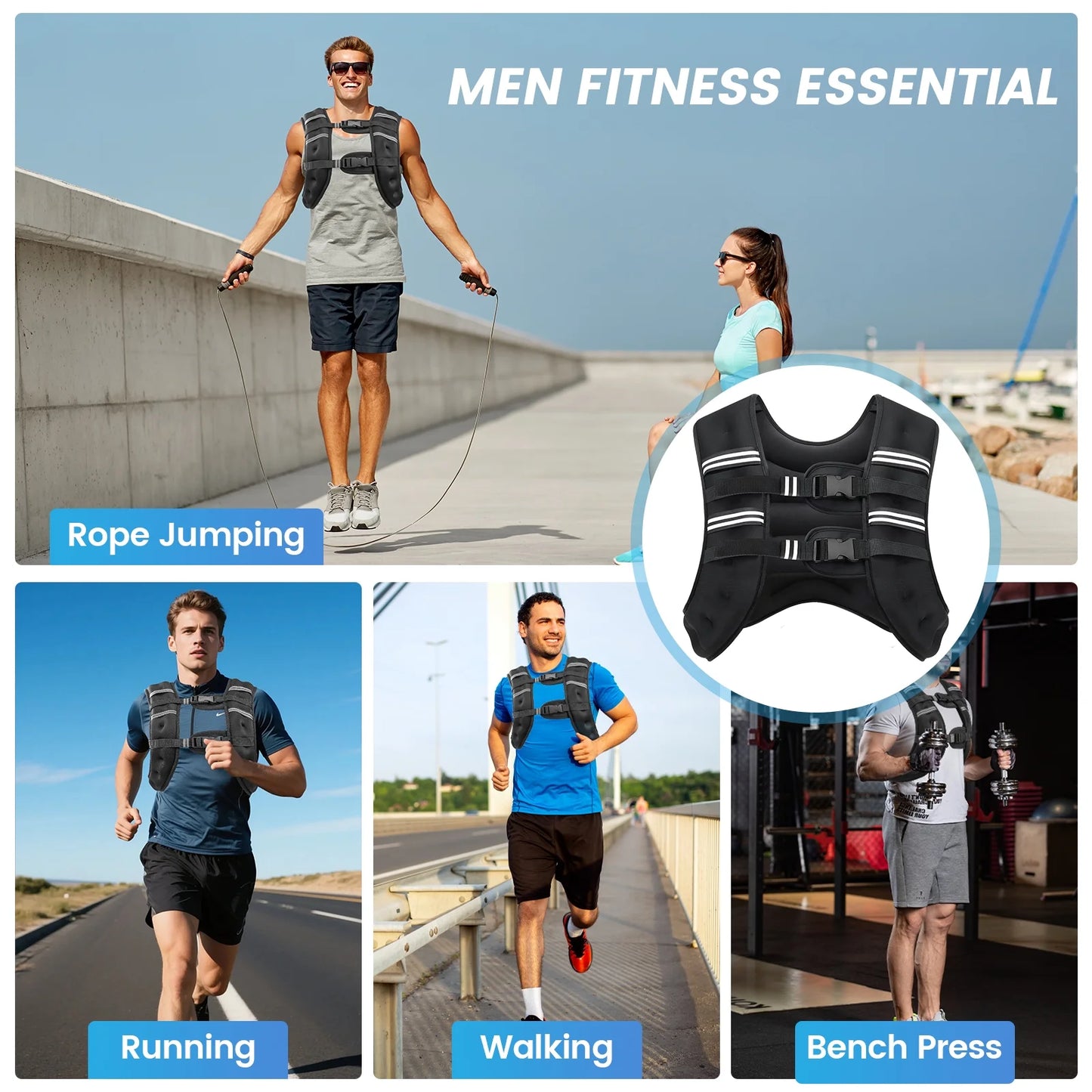 Weighted Vest 20 Lb Weight Vest for Woman Men Running Walking Weighted Vest Reflective Stripe Adjustable Buckle Straps Back Mesh Pocket for Strength Training Running