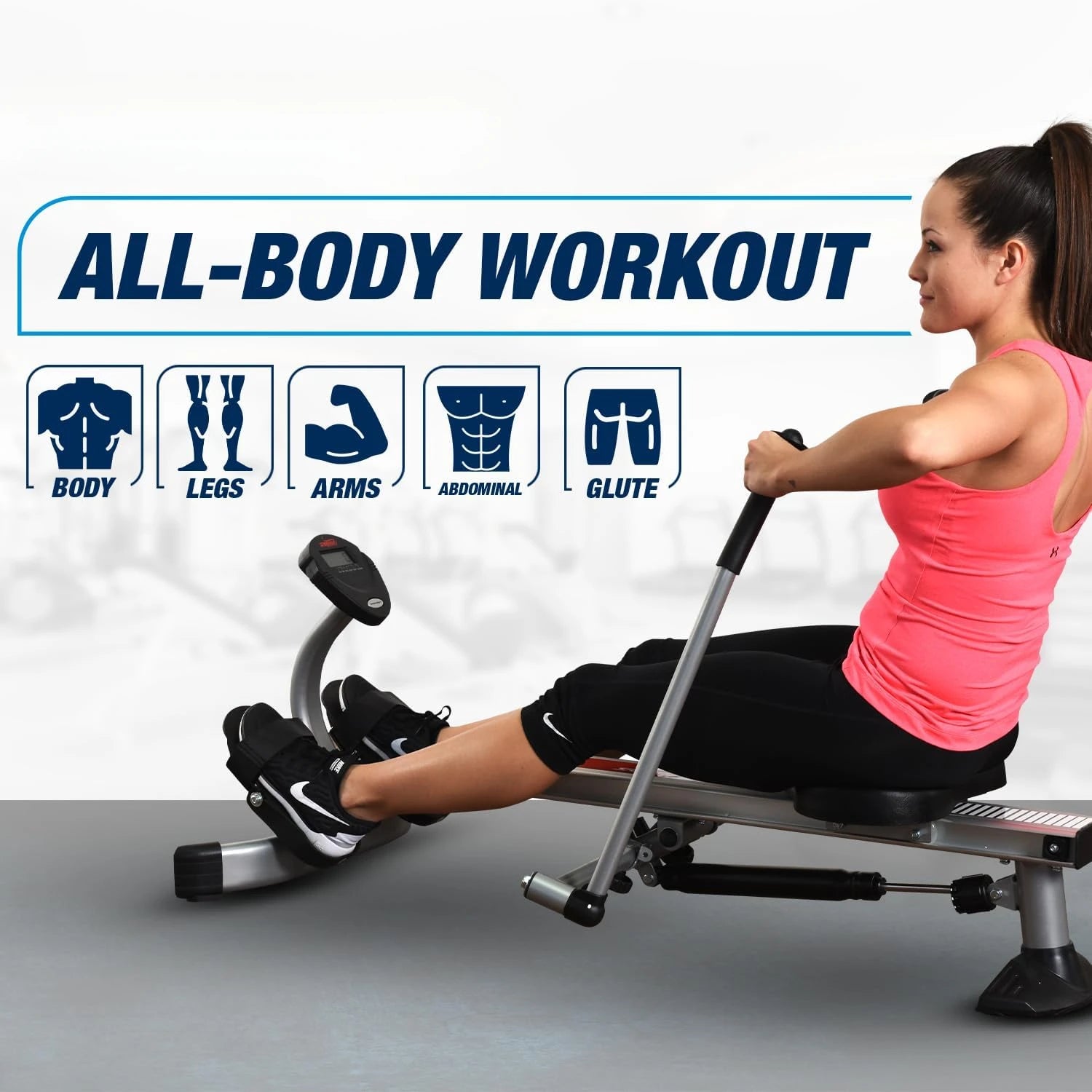 Bodytrac Glider Hydraulic Rowing Machine with Smart Workout App - Rower Workout Machine