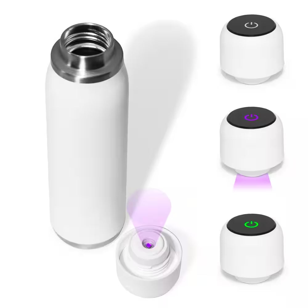 14 Oz. White Stainless Steel Insulated Self-Cleaning Water Bottle W/UV Water Purifier