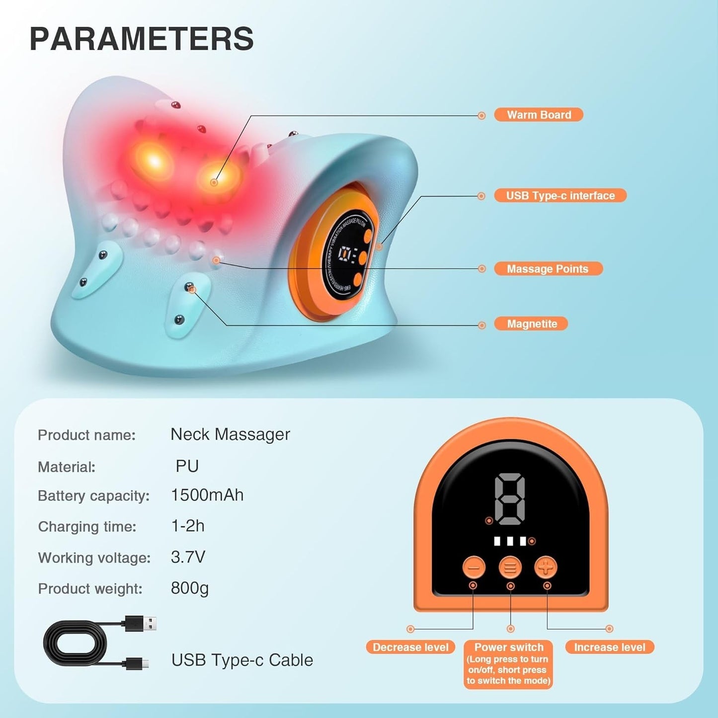 1PC Neck & Shoulder Massager with Heat, 3 Modes Cervical Traction Pillow