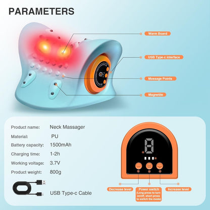 1PC Neck & Shoulder Massager with Heat, 3 Modes Cervical Traction Pillow